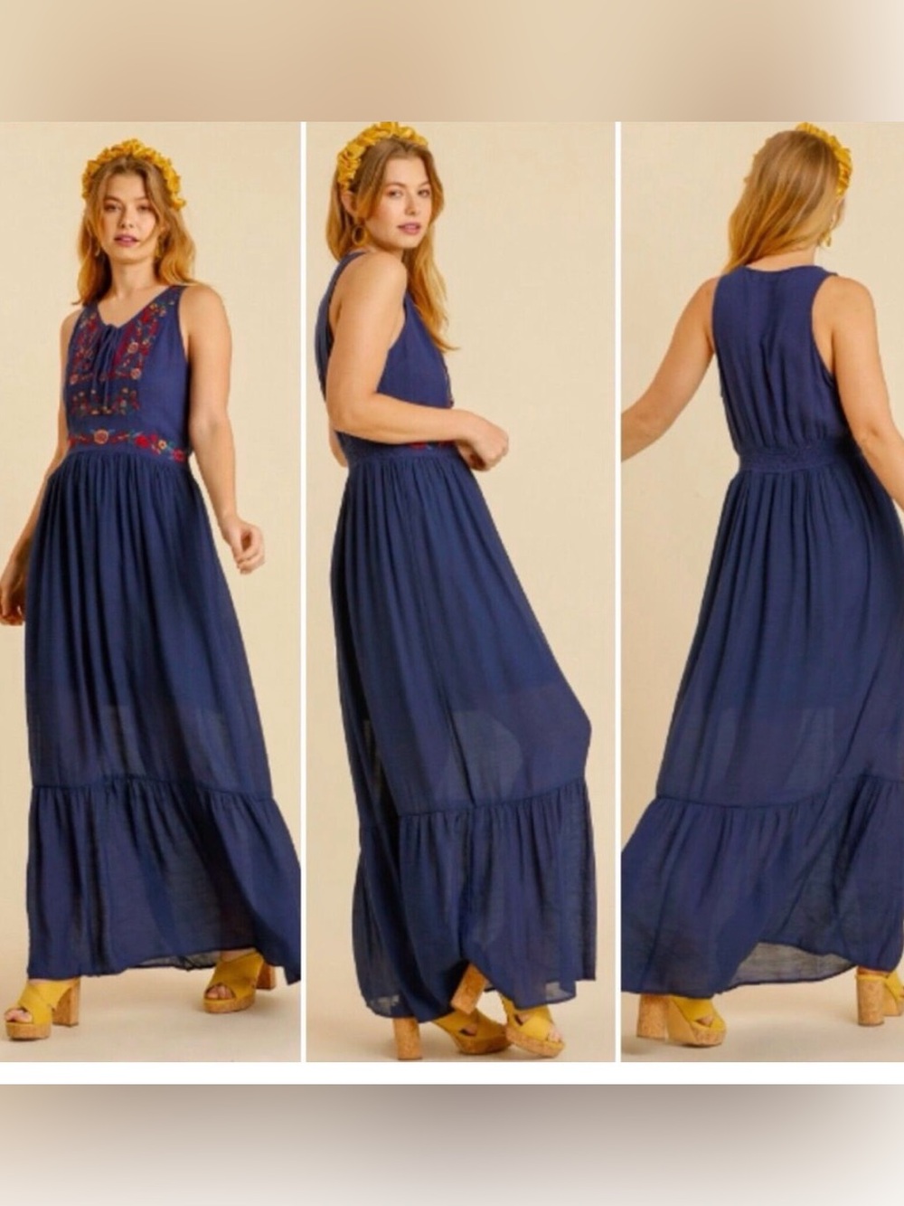 Umgee Embroidered Flower Maxi Dress Summer Festival Beach XL